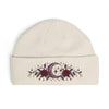 Embroidered Crescent Moon Floral Cuff Beanie — Gothic Rose Winter Hat - Ecru