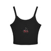 Cherry Graphic Crop Tank with Spaghetti Straps - Solid Black Blend