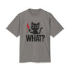 What? Black Cat Holding Bloody Knife Heavyweight Graphic Tee - Faded Grey