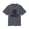 What? Black Cat Holding Bloody Knife Heavyweight Graphic Tee - Faded Indigo