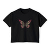 Floral Grunge Butterfly Boxy Tee, Women's Cropped Graphic Tee - Black