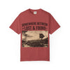 Somewhere Between Lost & Found Vintage Road Sign Graphic T-Shirt - Crimson