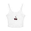 Cherry Graphic Crop Tank with Spaghetti Straps - Solid White Blend