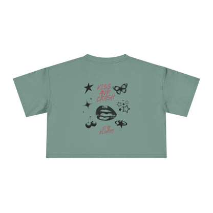 Butterfly Crop Tee: Grunge Red Butterfly Graphic Women's Crop Top