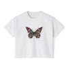 Floral Grunge Butterfly Boxy Tee, Women's Cropped Graphic Tee - White