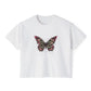 Floral Grunge Butterfly Boxy Tee, Women's Cropped Graphic Tee