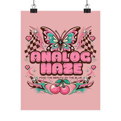 Analog Haze Matte Poster — Retro Butterfly Cherry Wall Art