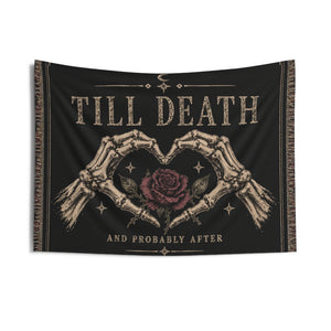 Till Death Wall Tapestry — Gothic Skeleton Hands & Rose Home Decor