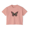 Floral Grunge Butterfly Boxy Tee, Women's Cropped Graphic Tee - Peachy