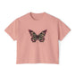Floral Grunge Butterfly Boxy Tee — Women's Cropped Graphic T‑Shirt