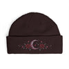 Embroidered Crescent Moon Floral Cuff Beanie — Gothic Rose Winter Hat - Plum