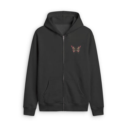 Butterfly & Stars Zip Hoodie — Vintage Graphic Faded Zip-Up