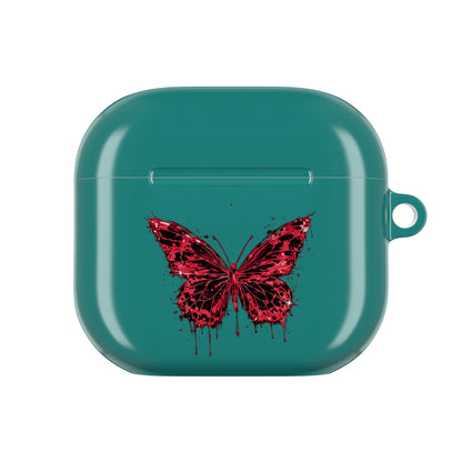 AirPods Case — Teal Butterfly Graphic with “#Kiss&Crash” Retro Script