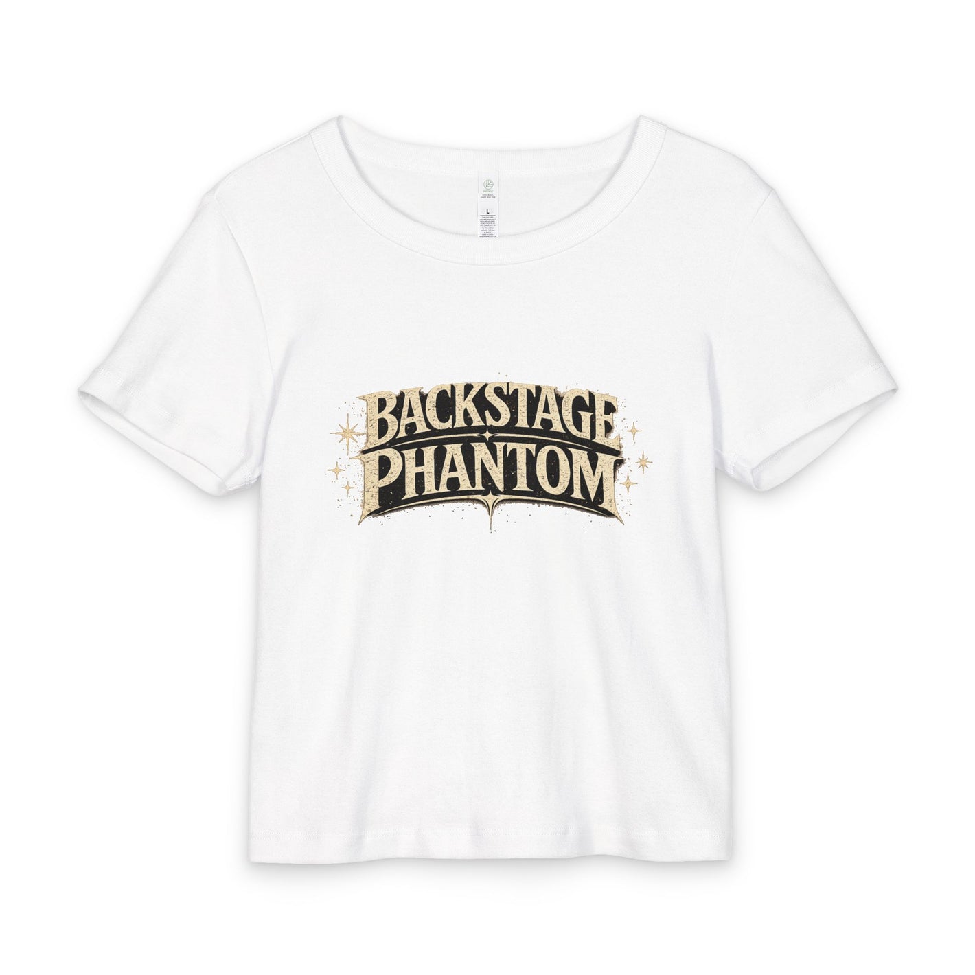 Backstage Phantom Baby Tee — Retro Gold Stage Logo Organic Rib Top