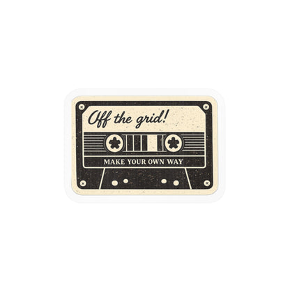 Off the Grid Cassette Tape Vinyl Sticker: Retro Decal