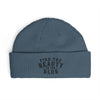 "Find the Beauty in the Blur" Light Embroidered Knit Beanie - Petrol Blue