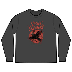 Night Creature Long Sleeve Tee — Vintage Raven Graphic Shirt