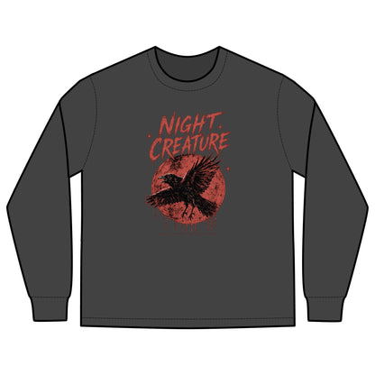 Night Creature Long Sleeve Tee — Vintage Raven Graphic Shirt