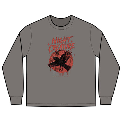 Night Creature Long Sleeve Tee — Vintage Raven Graphic Shirt