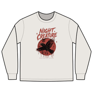 Night Creature Long Sleeve Tee — Vintage Raven Graphic Shirt