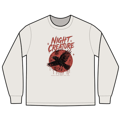Night Creature Long Sleeve Tee — Vintage Raven Graphic Shirt