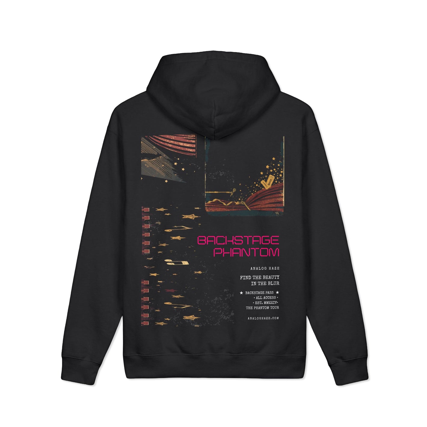 Backstage Phantom Hoodie — Retro Sci‑Fi Tour Graphic Pullover