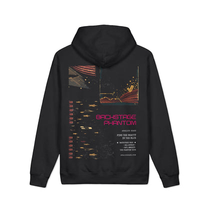Backstage Phantom Hoodie — Retro Sci‑Fi Tour Graphic Pullover