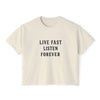 Live Fast Listen Forever Boxy Tee: Vintage Music Graphic Tee - Ivory