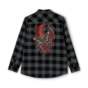 Night Creature Flannel Shirt — Gothic Raven Plaid Back Print