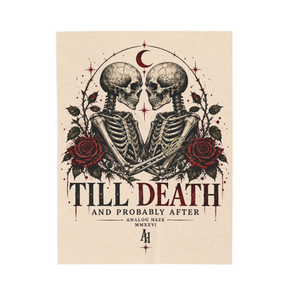 Till Death Velveteen Plush Blanket — Gothic Skeleton Couple with Roses