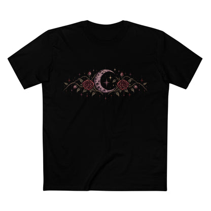 Crescent Moon & Roses Tee — Gothic Floral Night Sky T‑Shirt
