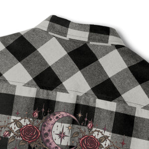 Black Plaid Flannel Shirt — Distressed Western Star Back Print