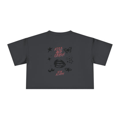 Butterfly Crop Tee: Grunge Red Butterfly Graphic Women's Crop Top