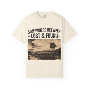 Somewhere Between Lost & Found Vintage Road Sign Graphic T-Shirt