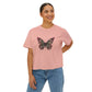 Floral Grunge Butterfly Boxy Tee — Women's Cropped Graphic T‑Shirt