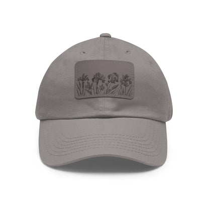 Leather Patch Dad Hat — Vintage Wildflower Sketch Cap