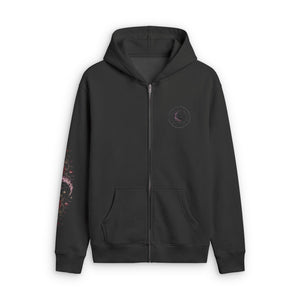 Moonchild Raven Zip Hoodie — Gothic Crescent Moon & Rose Zip-Up