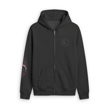 Moonchild Raven Zip Hoodie — Gothic Crescent Moon & Rose Zip-Up