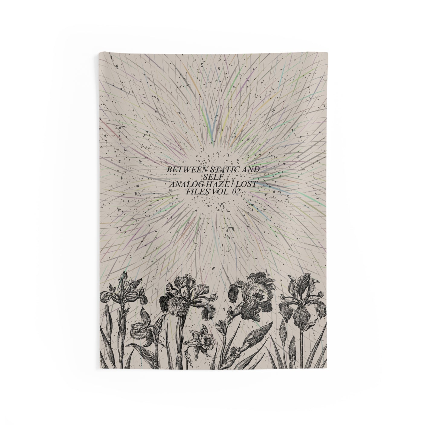 Floral Burst Wall Tapestry — “Between State and Analog” Vintage Iris Art