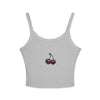 Cherry Graphic Crop Tank with Spaghetti Straps - Athletic Heather