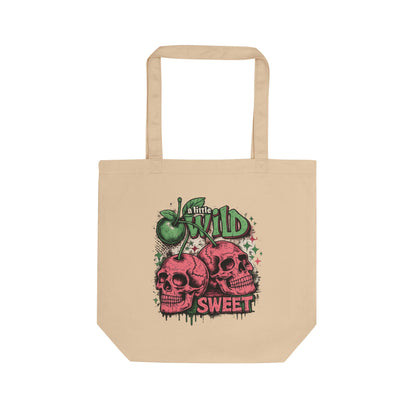 Eco Tote Bag - 'A Little Wild Sweet' Skull Graphic Tote (Kiss & Crash Logo)