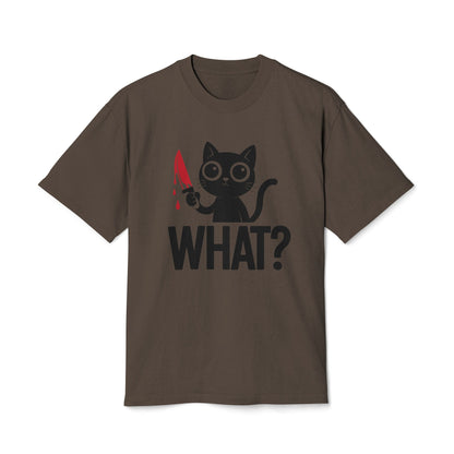 What? Black Cat Holding Bloody Knife Heavyweight Graphic Tee