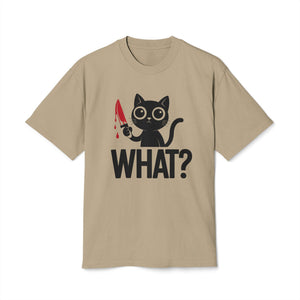 What? Black Cat Holding Bloody Knife Heavyweight Graphic Tee