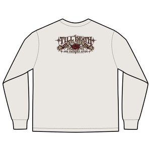 Long Sleeve Tee — 'Till Death' Vintage Rose Skull Back Graphic
