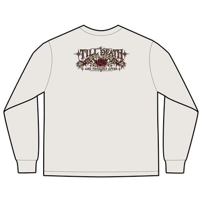 Long Sleeve Tee — 'Till Death' Vintage Rose Skull Back Graphic