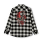 Night Creature Flannel Shirt — Gothic Raven Plaid Back Print