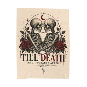 Till Death Velveteen Plush Blanket — Gothic Skeleton Couple with Roses
