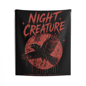 Night Creature Raven Tapestry – Gothic Wall Art “Born When the Sun Dies”