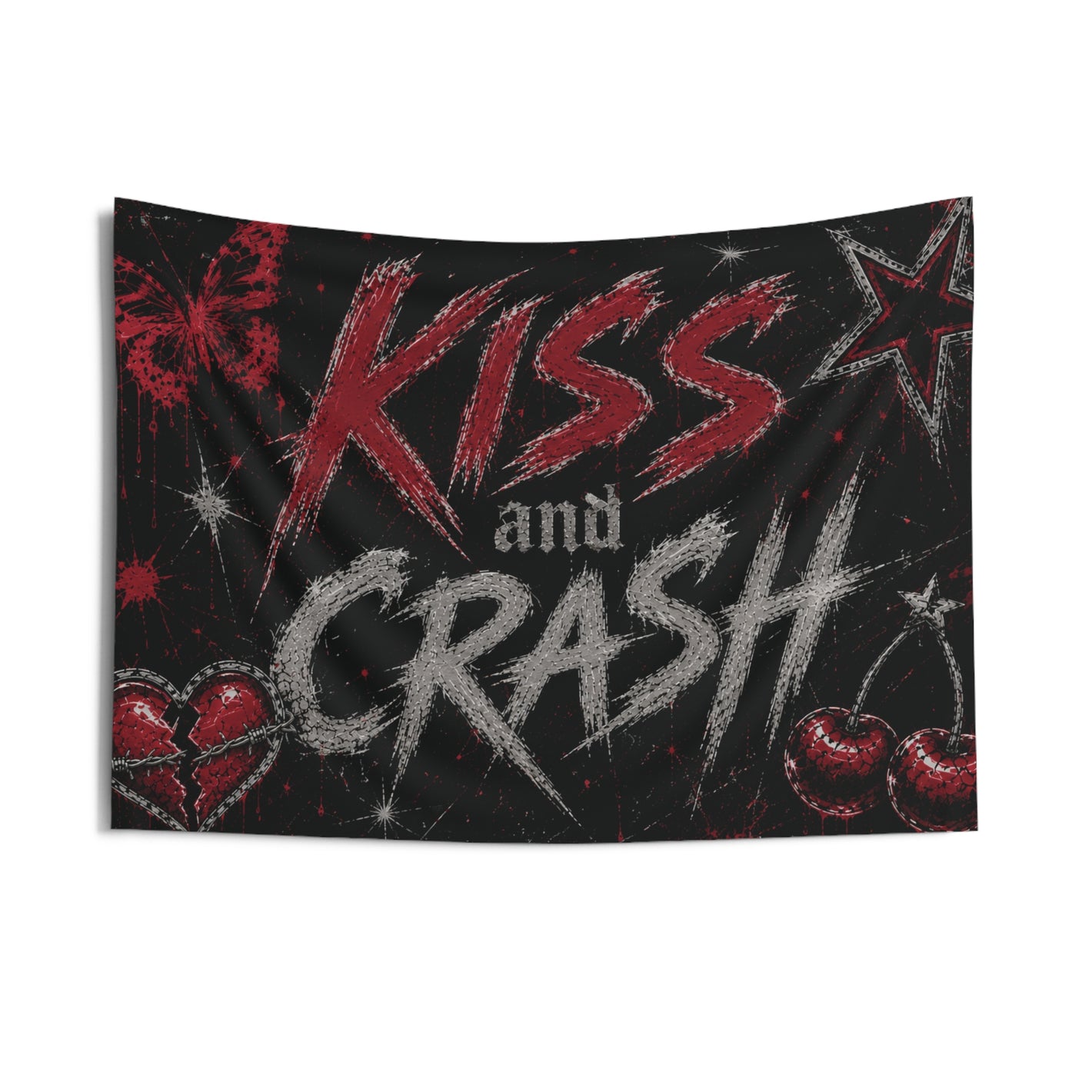 Kiss and Crash' Grunge Band Design - wall tapestry