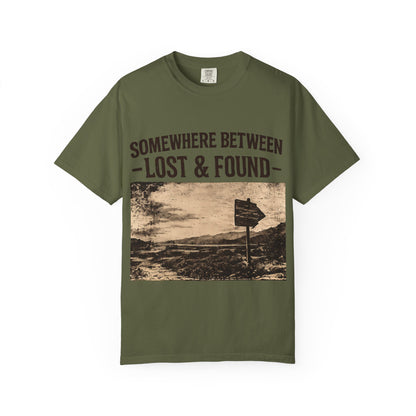 Somewhere Between Lost & Found Vintage Road Sign Graphic T-Shirt